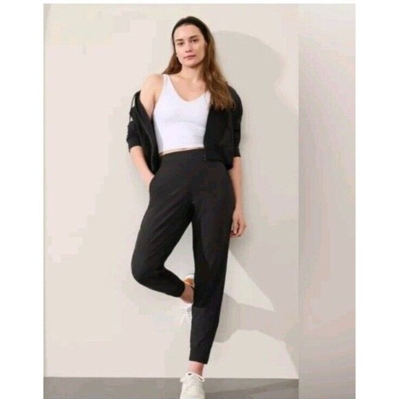 Athleta Brooklyn Ankle Jogger Pants Women 6 Side Stripe Stretch Travel  Athletic - Picture 1 of 16